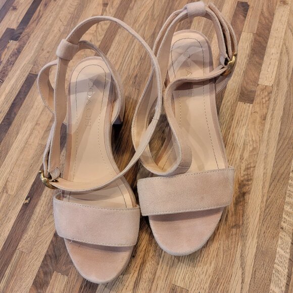 COACH Serena C-Buckle Suede Platform Sandals G4902 Beechwood Tan - Picture 8 of 16